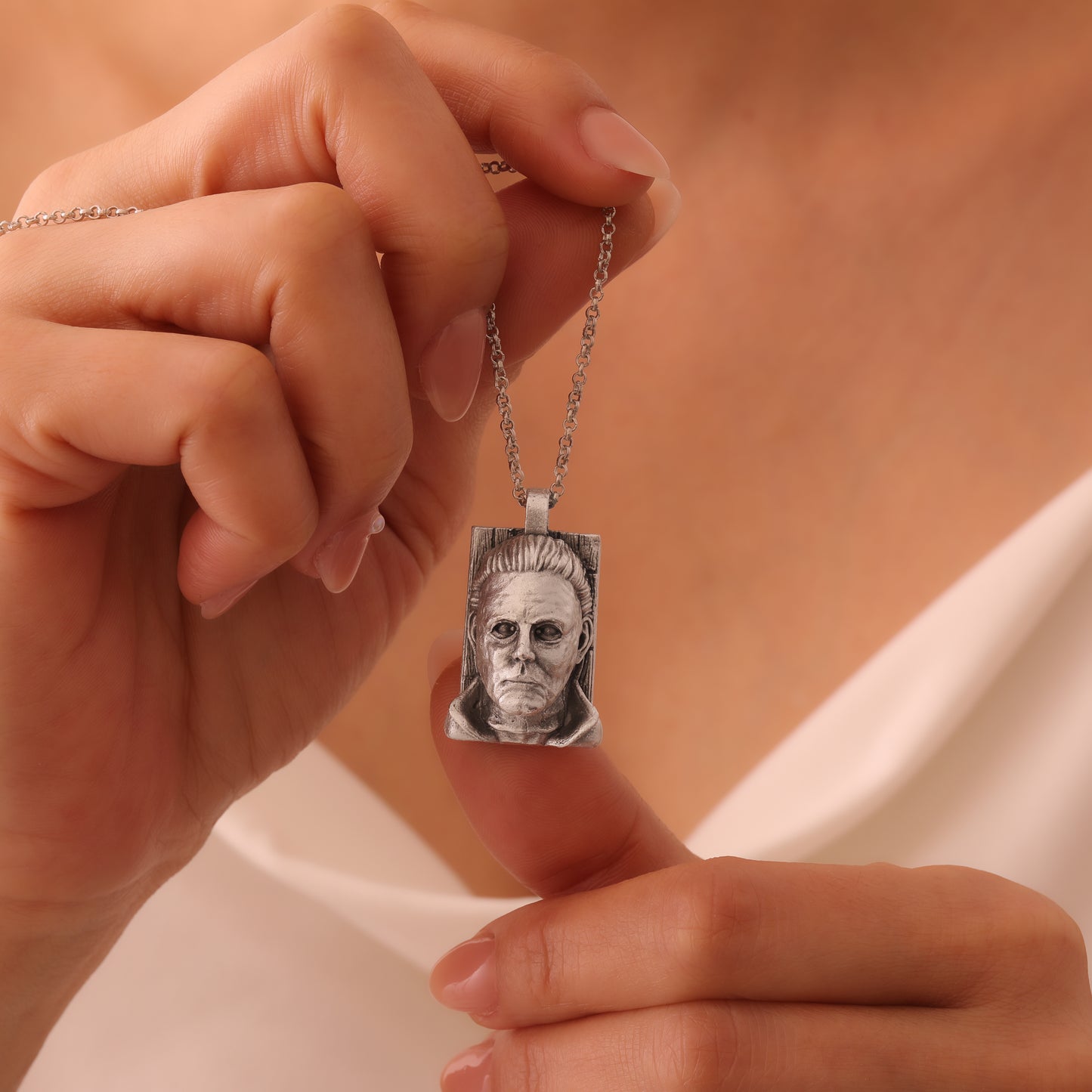 Michael Myers Hand-Carved Silver Pendant Necklace – The Shape of Fear