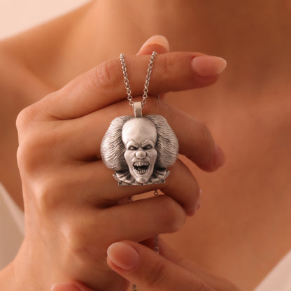 IT Pennywise Silver Pendant – Hand-Carved, Handcrafted Tribute to the Dancing Clown