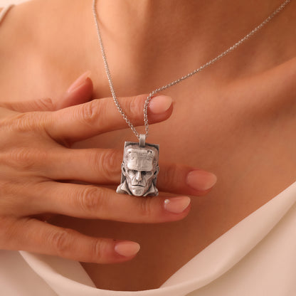 Frankenstein Hand-Carved Silver Pendant Necklace – A Tribute to the Monster’s Legacy