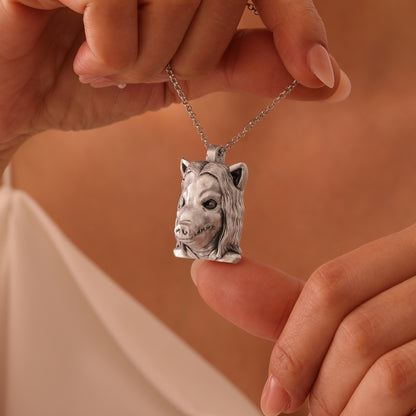 Saw X Pig Mask Silver Hand-Carved Pendant – A Haunting Tribute to the Jigsaw Legacy