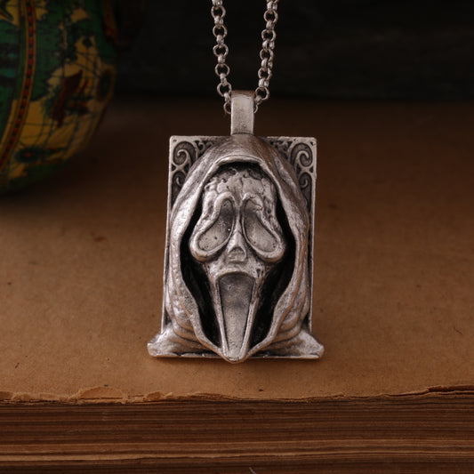 Scream Ghost Silver Hand-Carved Pendant Necklace – The Mask of Terror