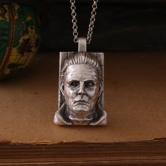 Michael Myers Hand-Carved Silver Pendant Necklace – The Shape of Fear