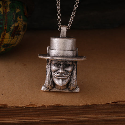 V for Vendetta Guy Fawkes Silver Hand-Carved Pendant – A Symbol of Rebellion and Freedom