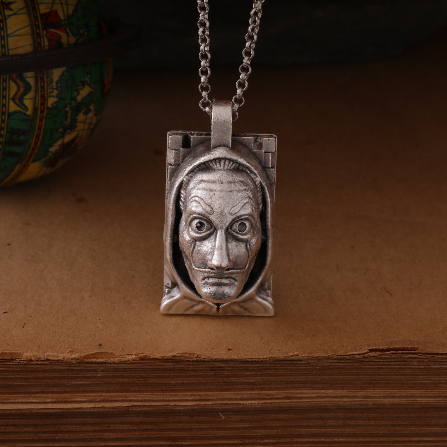 La Casa de Papel Money Heist Silver Hand-Carved Pendant – A Tribute to the Iconic Mask of Rebellion