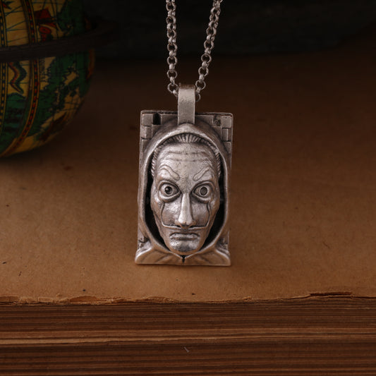 La Casa de Papel Money Heist Silver Hand-Carved Pendant – A Tribute to the Iconic Mask of Rebellion