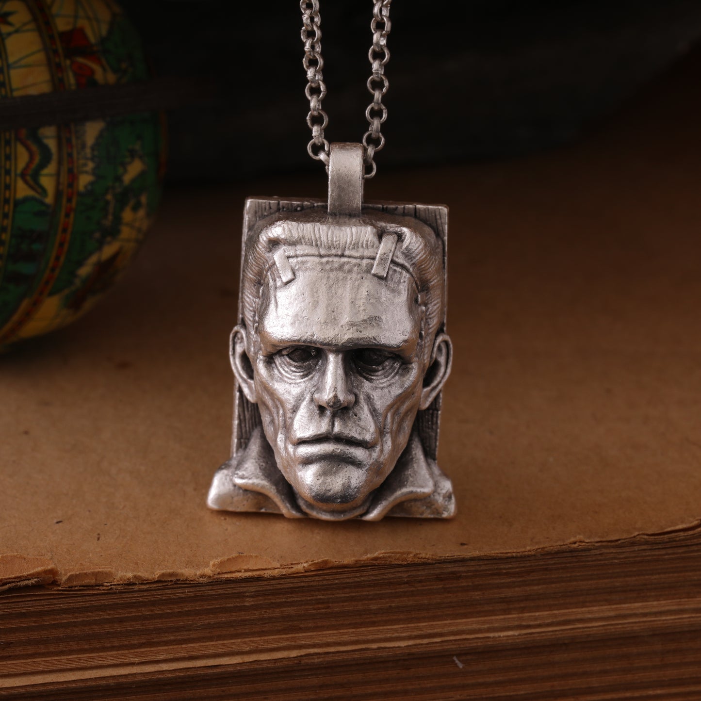 Frankenstein Hand-Carved Silver Pendant Necklace – A Tribute to the Monster’s Legacy