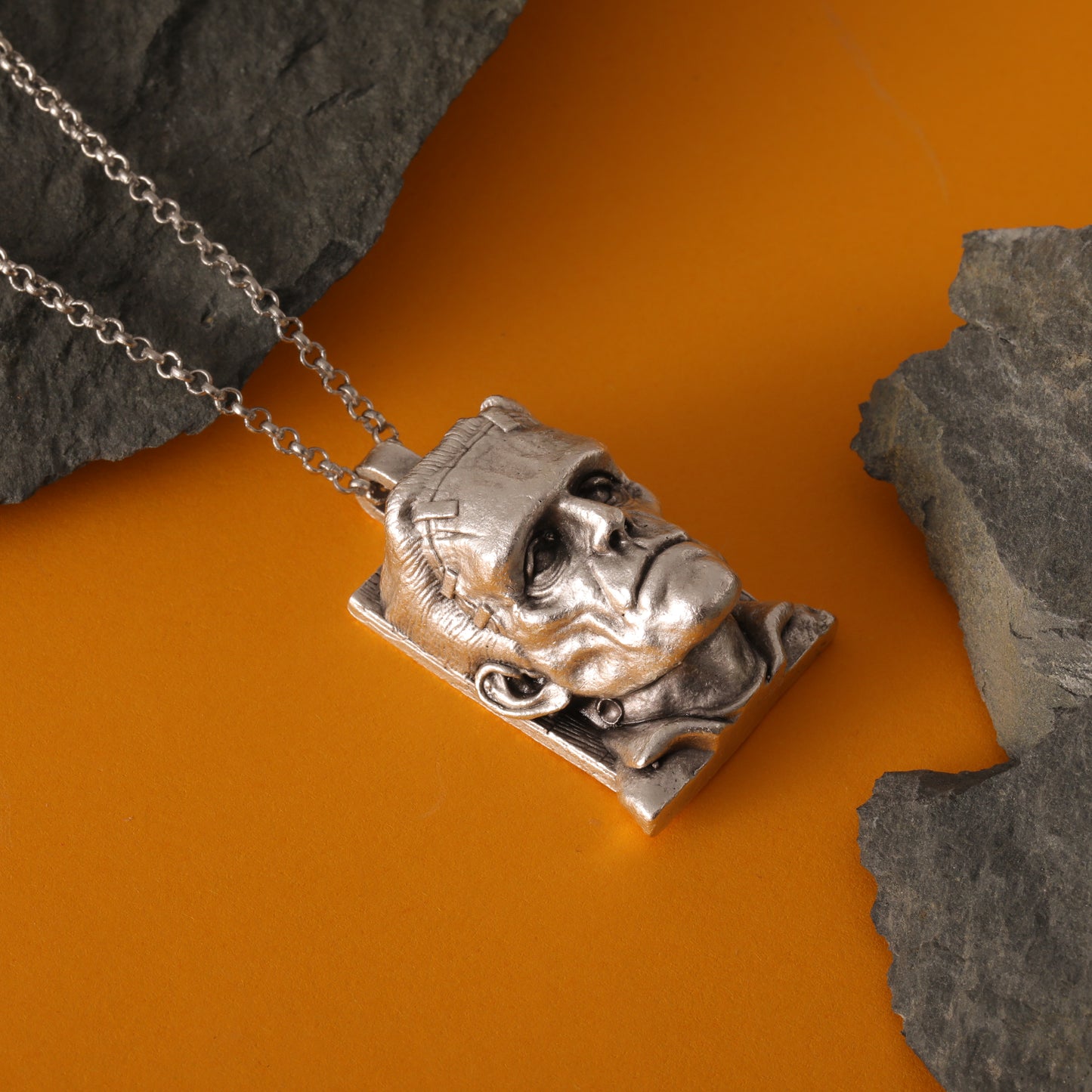 Frankenstein Hand-Carved Silver Pendant Necklace – A Tribute to the Monster’s Legacy